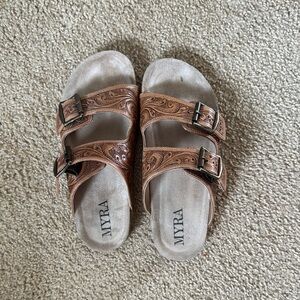 Myra Bag Brown Sandals with Buckles